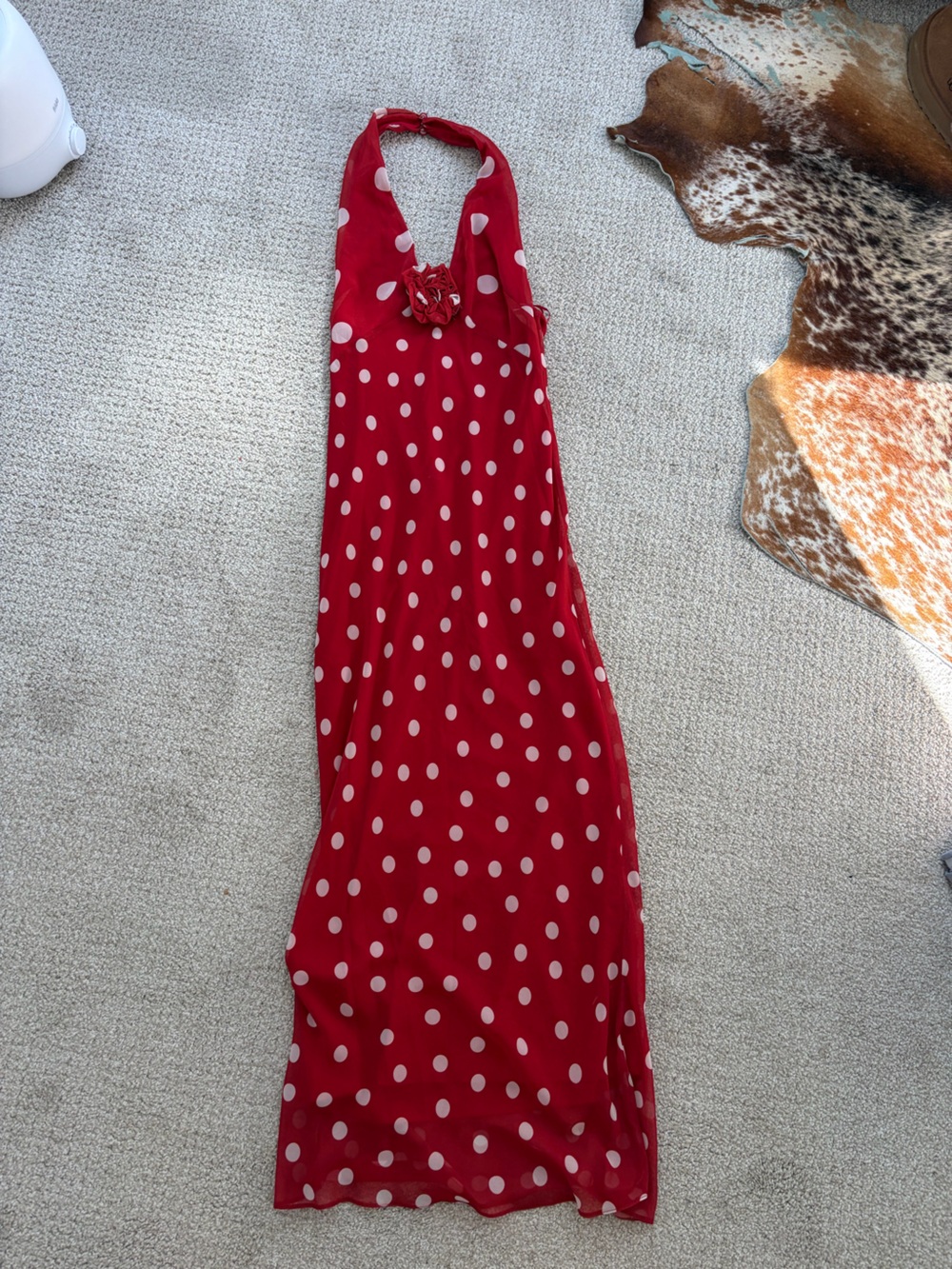 ASOS Red with White Polka Dot Halter Midi Dress